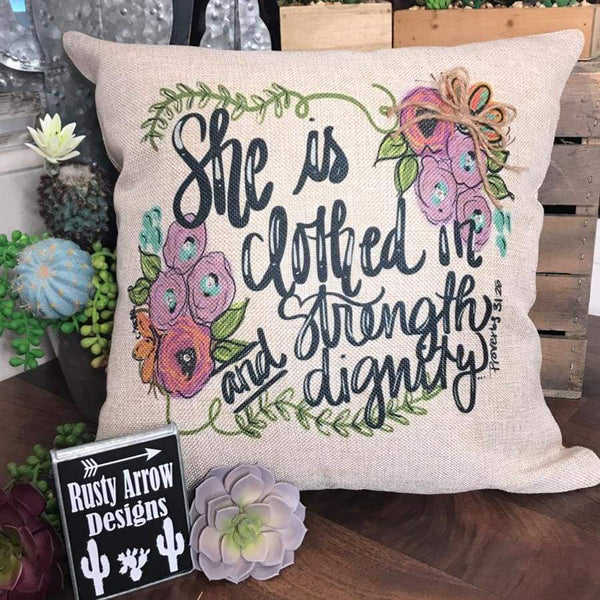 She is clothed in Strength and Dignity Decorative Throw Pillow - Pillow