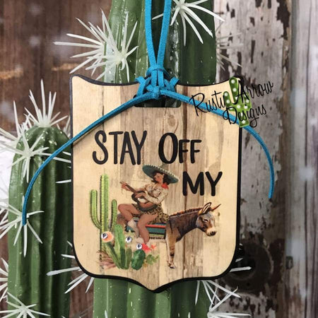 Serape Cactus Don't be Prickly Rear View Mirror Charm, Bag Tag, or Christmas Ornament
