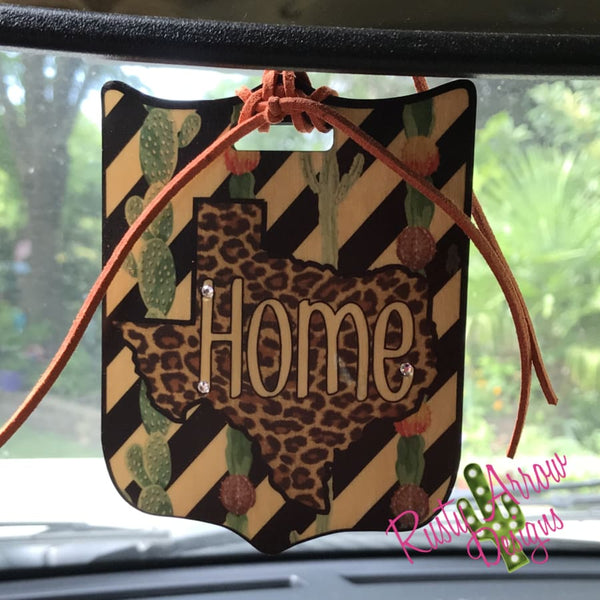 Texas Cheetah Home Rear View Mirror Charm Bag Tag or Christmas Ornament