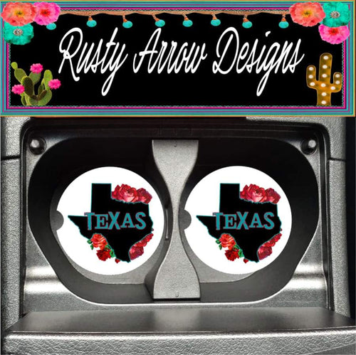 Texas Rose Set of 2 Car Coasters - Car Coasters