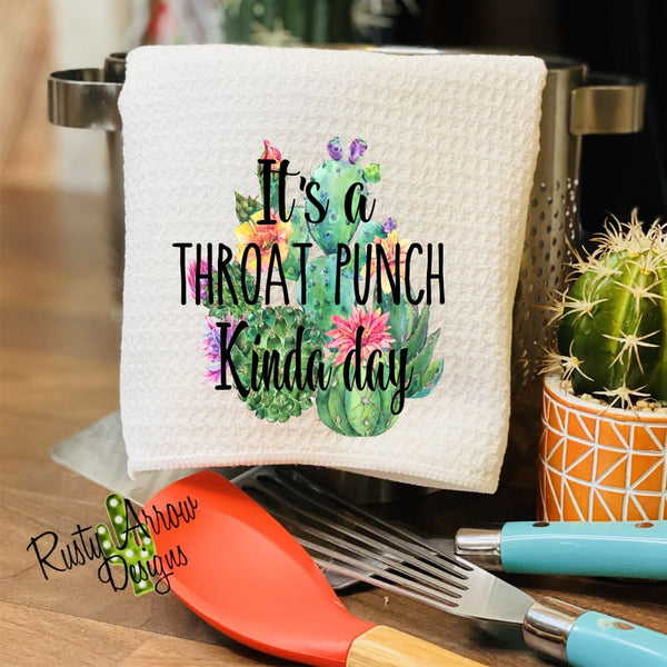 Throat Punch Kind of Day Waffle Weave Tea Towel
