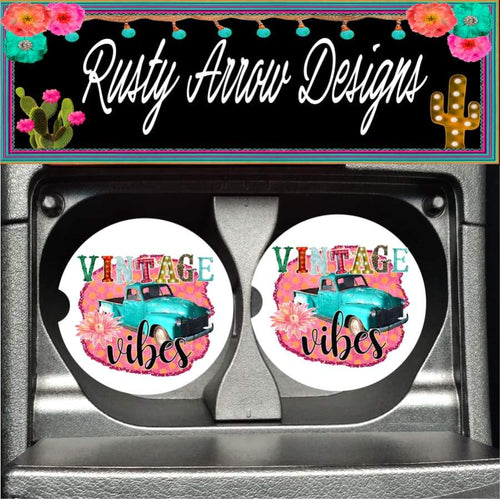 Truck Vintage Vibes Set of 2 Car Coasters - Car Coasters