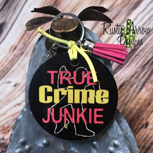 True Crime Junkie Round Wood Key Chain