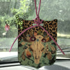 Turquoise and Cheetah Bull Skull Rear View Mirror Charm Bag Tag or Christmas Ornament