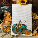 Turquoise and Orange Aztec Pumpkins Waffle Weave Tea Towel