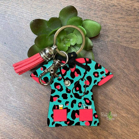 Brown Cheetah with Pink Nurse Scrub Key chain