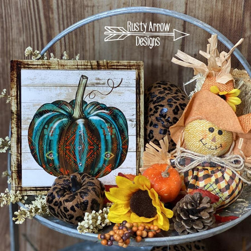 Turquoise and Rust Aztec Pumpkin Tiered Tray Sign/ Picture