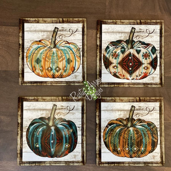 Turquoise and Rust Aztec Pumpkin Tiered Tray Sign/ Picture