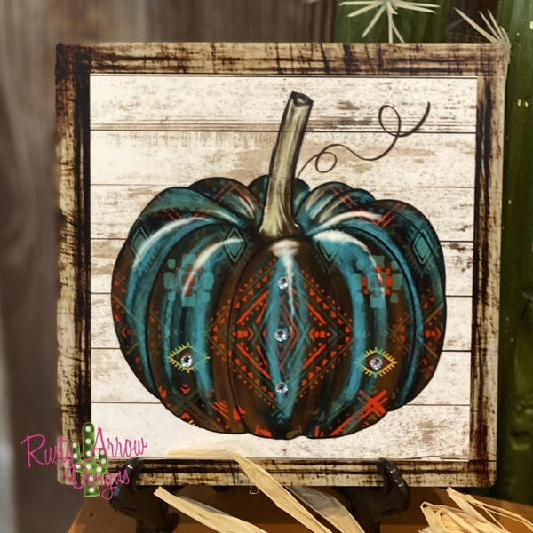 Turquoise and Rust Aztec Pumpkin Tiered Tray Sign/ Picture