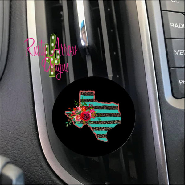 Turquoise Cheetah Texas Car Vent Clip