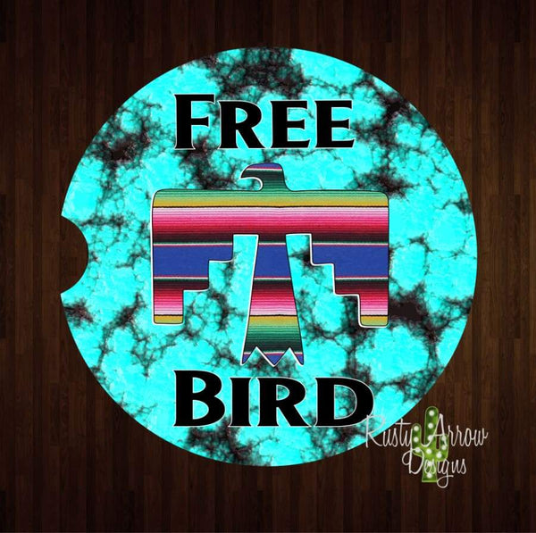 Turquoise Free Bird Set of 2 Car Coasters - Car Coasters