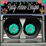 Turquoise Gerbera Daisy Set of 2 Car Coasters - Car Coasters