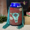 Turquoise Skull Fringe Trim 12 oz Koozie - Koozie