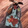 Turquoise Slab Cheetah Texas Livestock Ear Tag Key chain