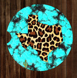 Turquoise Stone with Cheetah Texas Set of 2 Car Coasters - Car Coasters