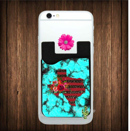 Turquoise Stone with Cheetah Texas Cell Phone Card Caddy