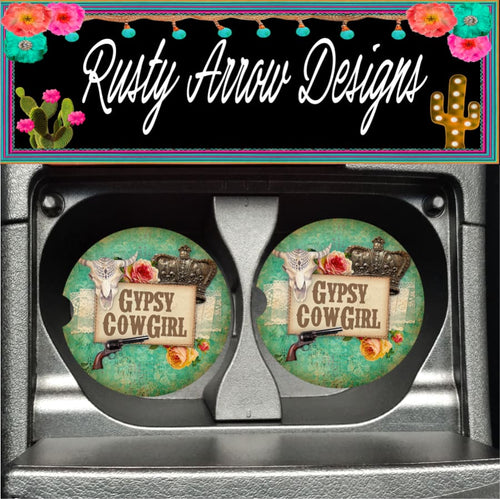 Vintage Western Gypsy Cowgirl Set of 2 Car Coasters - Car Coasters