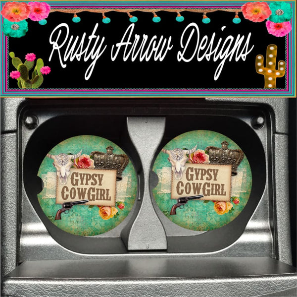 Vintage Western Gypsy Cowgirl Set of 2 Car Coasters - Car Coasters