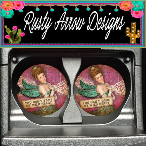 Vintage You Can’t Tame My Wild Heart Set of 2 Car Coasters - Car Coasters