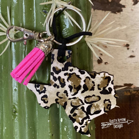 Orange and Pink Cheetah Texas Key Chain