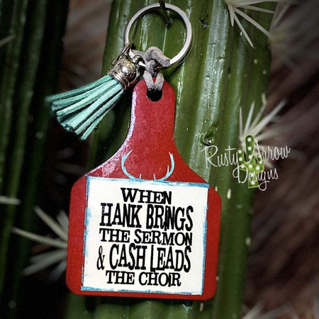 Cactus and Llamas Livestock Ear Tag Key Chain