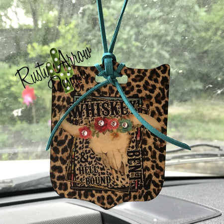 Cheetah and Turquoise Girl Rear View Mirror Charm, Bag Tag, or Christmas Ornament