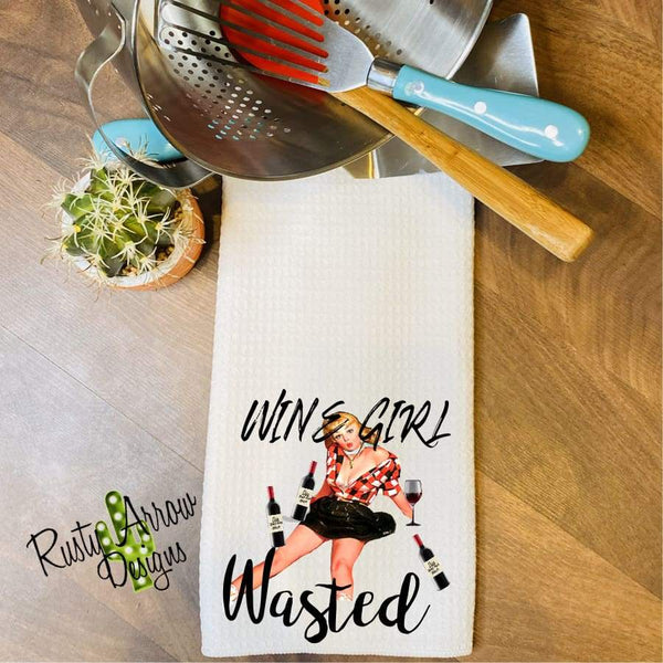 Wine Girl Wasted Waffle Weave Tea Towel