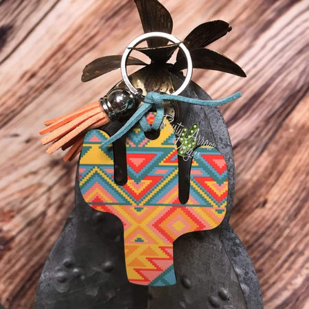 Turquoise Stone and Sunflowers Cactus Key Chain